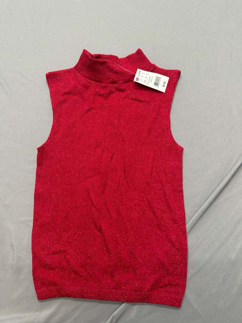 MadRag Red Lurex Rib Top Mock Neck Sleeveless Glitter Sweater M/L